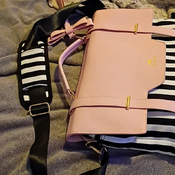 Pink and Black Striped Women's Computer Bag Case - Picture 4 of 10